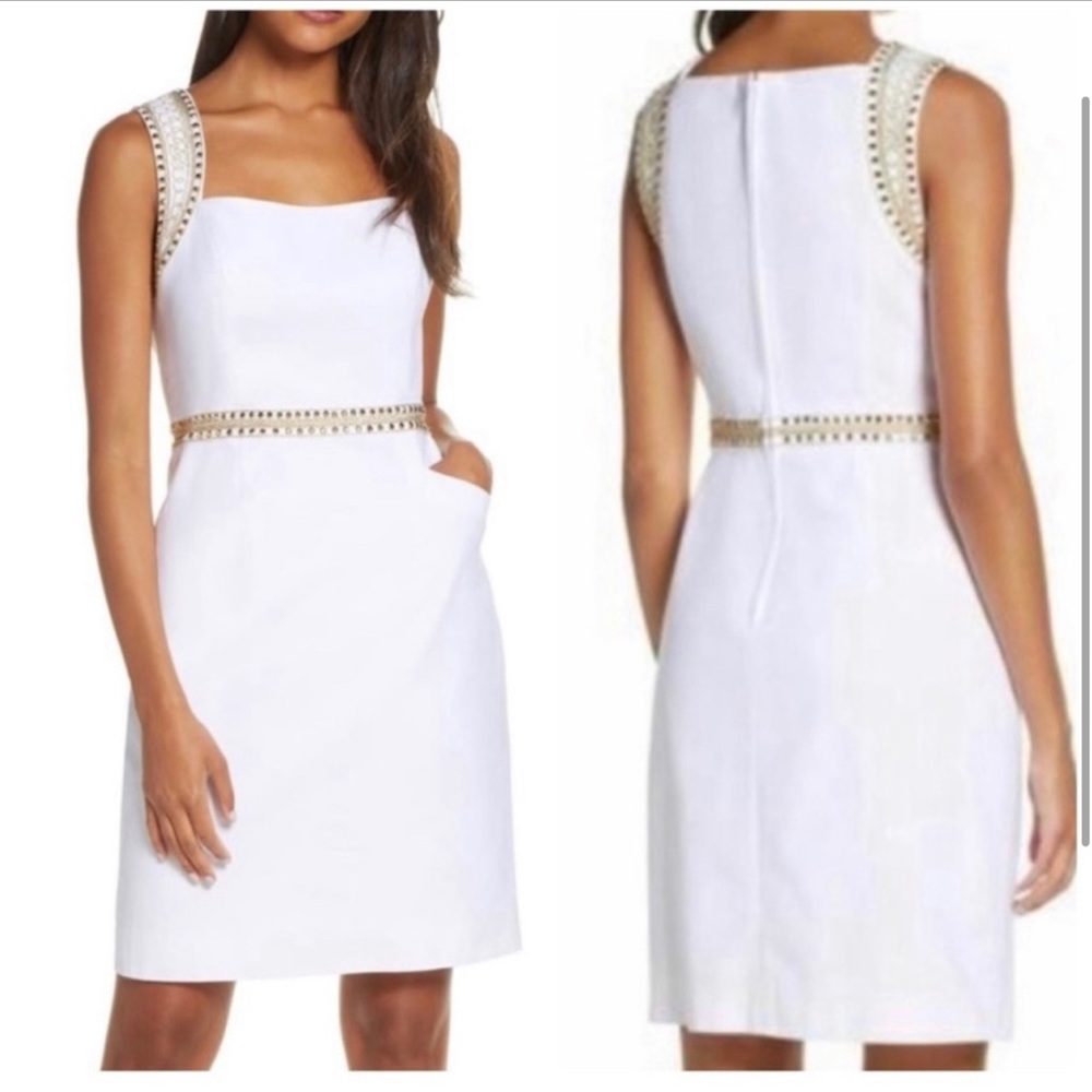 Lilly Pulitzer Dana Shift Dress White and Gold NWT Sizes 2 and 6